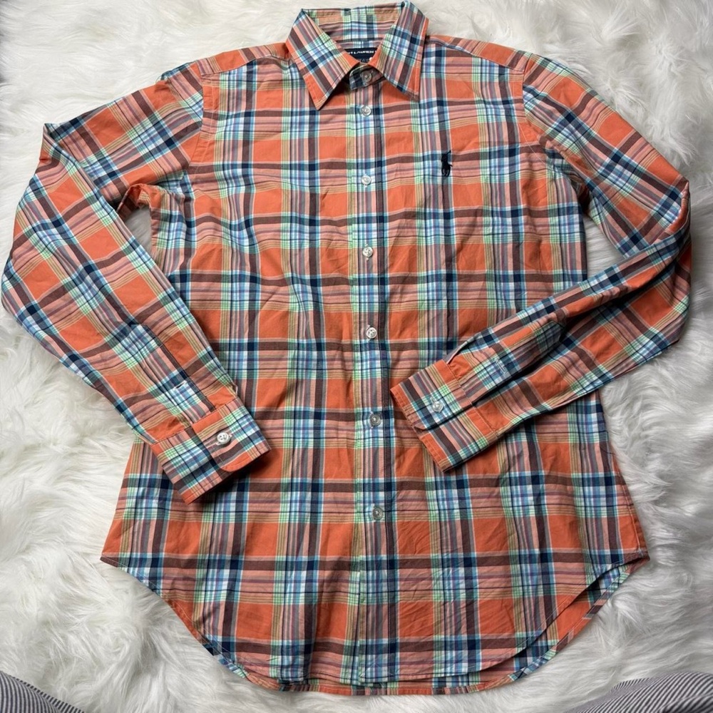 Ralph Lauren Orange and Blue Plaid Shirt